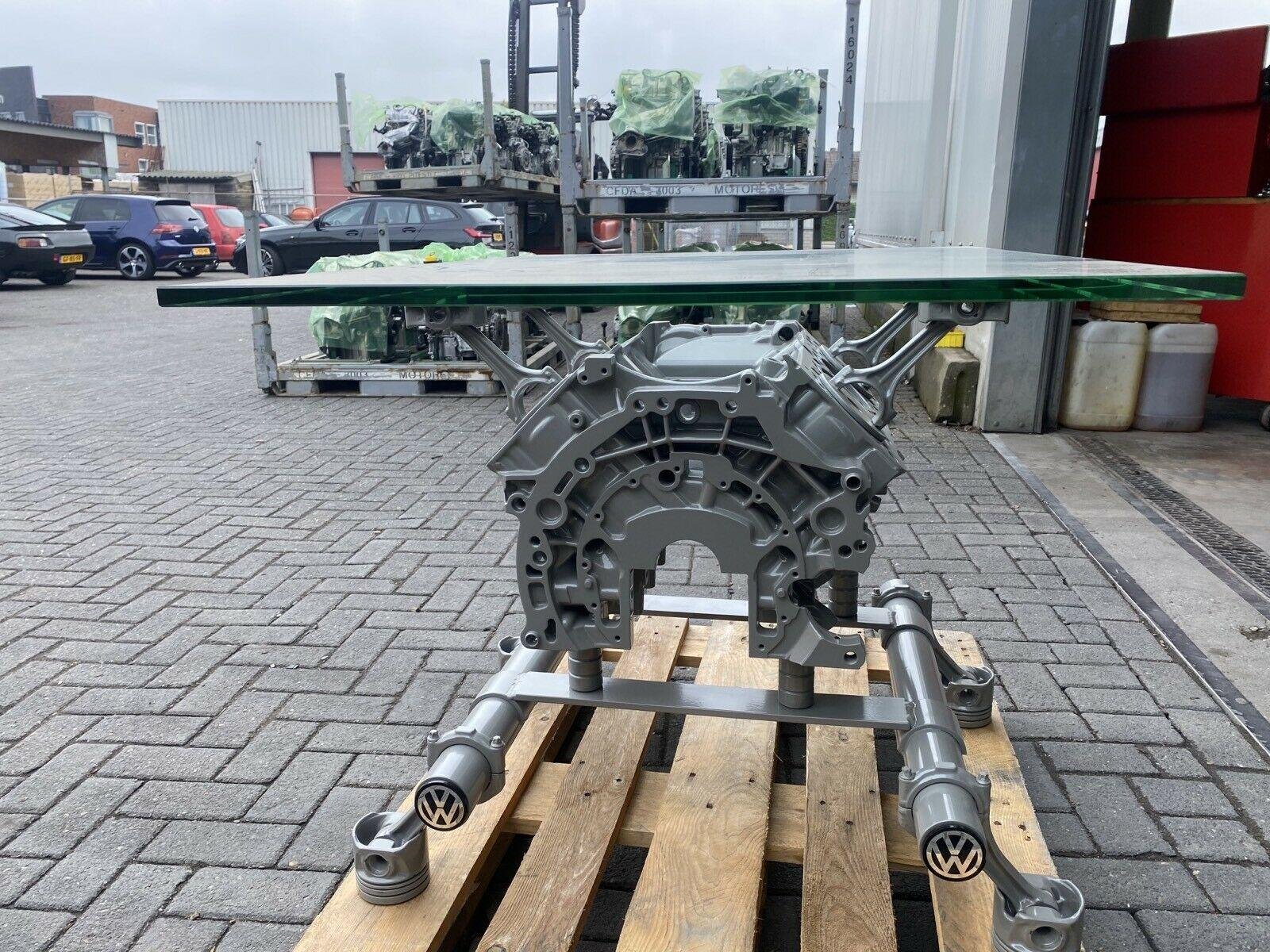Original Volkswagen V8 Engine Table with Glass Top